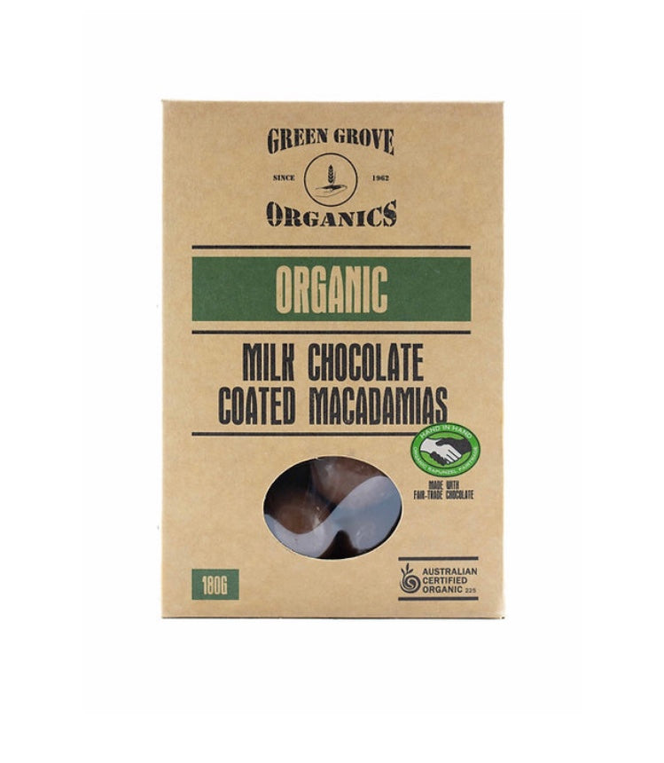 Green Grove Organics Milk Chocolate Macadamias 180g