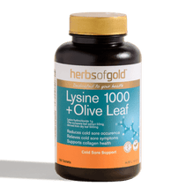 Load image into Gallery viewer, Herbs of Gold Lysine 1000+ Olive Leaf 100t
